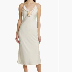 WAYF SILK MIDI SLIP DRESS WITH ROSETTE DETAIL